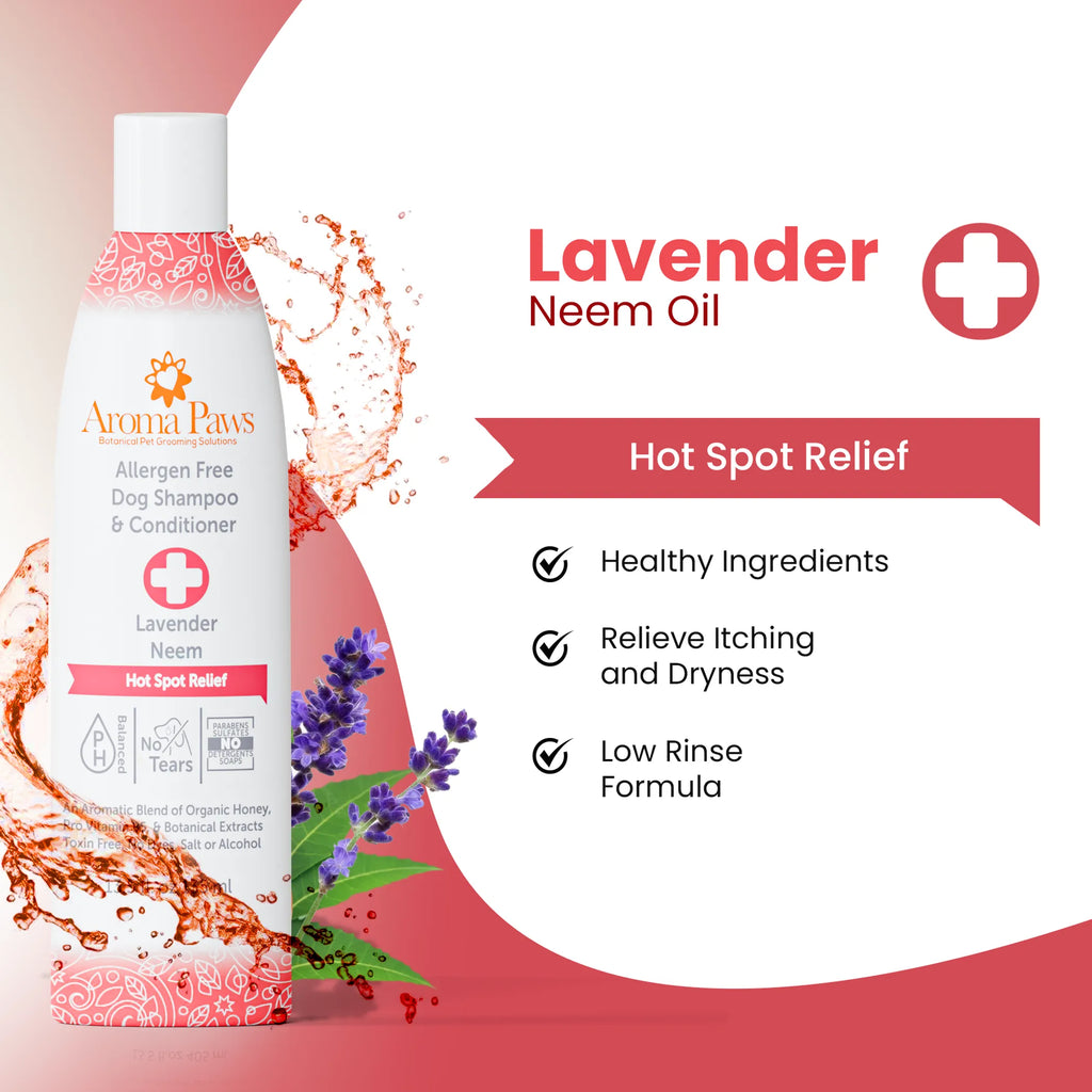 Hot Spot Relief Lavender Neem Oil Allergen Free Dog Shampoo & Conditioner