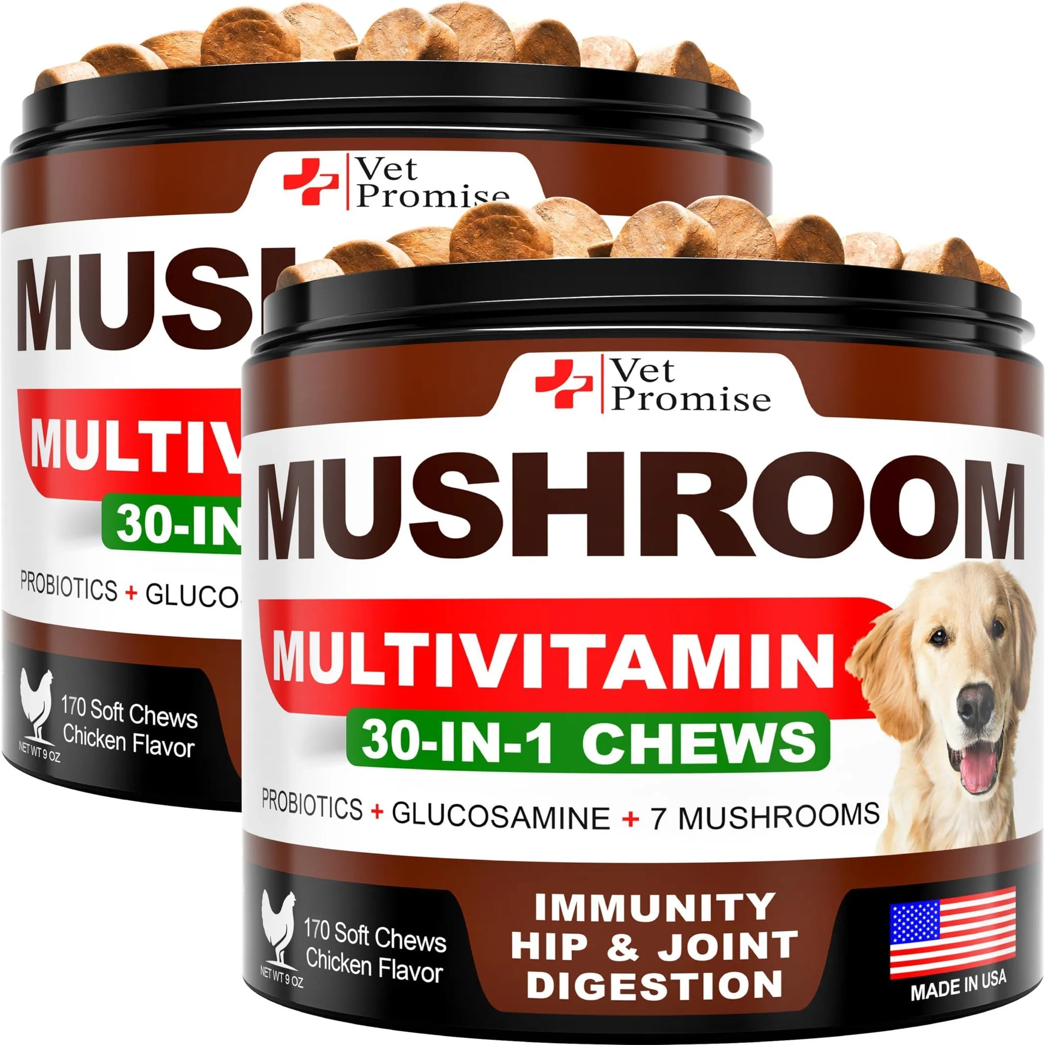 2-Pack 30-in-1 Mushroom Multivitamin Chews for Dogs